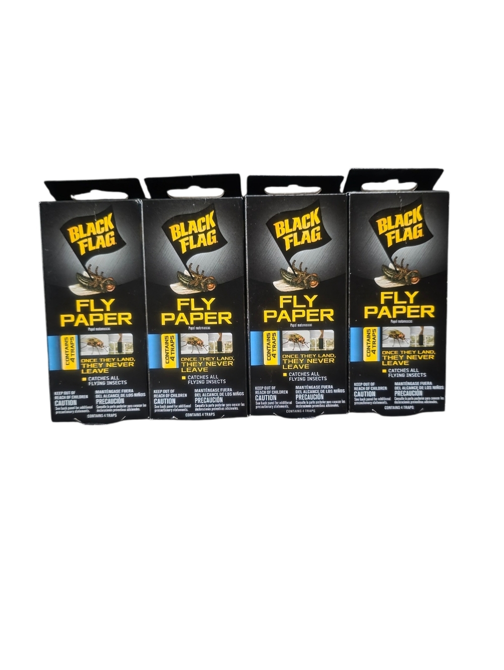 Lot of 4 Black Flag Fly Paper Sticky Trap for All Flying Insects 16 Total NIP
